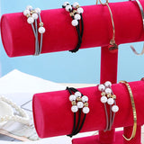 Jewelry Display Stand Simple Fashionable Bracelet Scrunchies Holder for Home Jewelry Store Showcase Rose Red Double Row