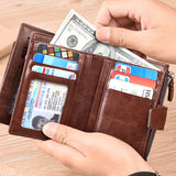 PU Leather Men Wallet Zipper No Degaussing Multi Screens Vertical Vintage Male Wallet for Travelling Working Brown - Top-Down View