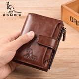 PU Leather Men Wallet Zipper No Degaussing Multi Screens Vertical Vintage Male Wallet for Travelling Working Brown - 45-Degree Angle