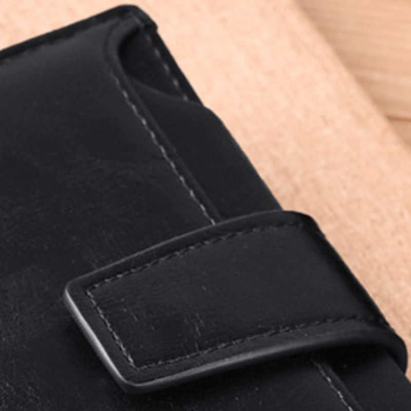 PU Leather Men Wallet Zipper No Degaussing Multi Screens Vertical Vintage Male Wallet for Travelling Working Black