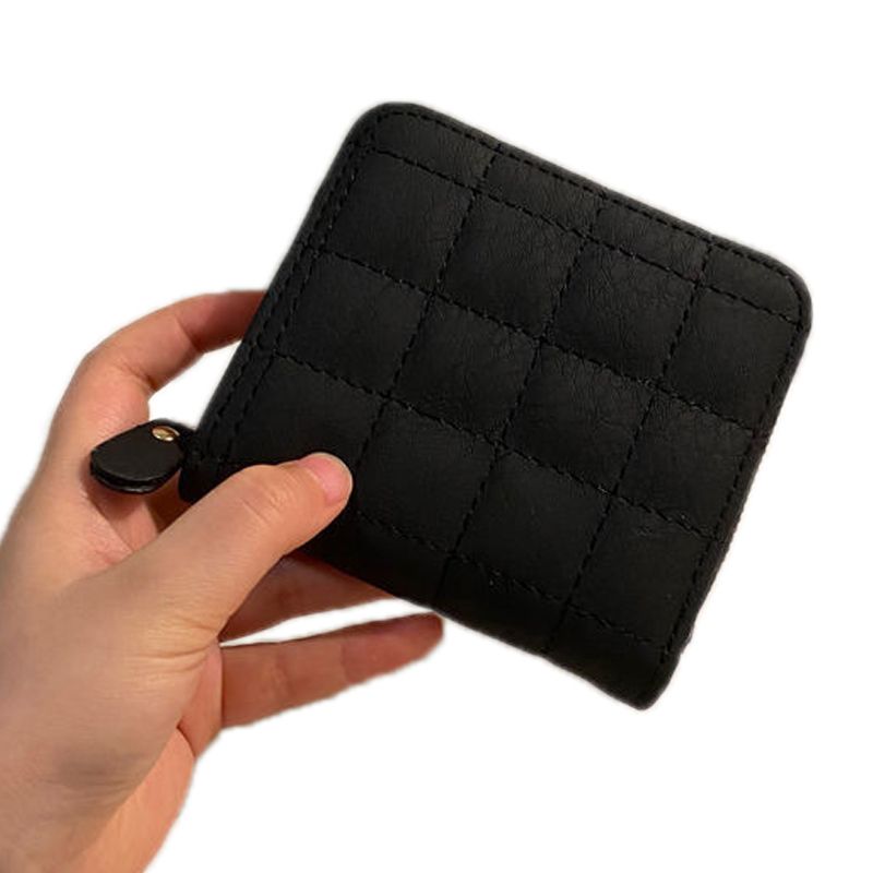 Wallet PU Leather Large Capacity 2 Fold 8 Card Slot Zipper Design for Keys Coins Black