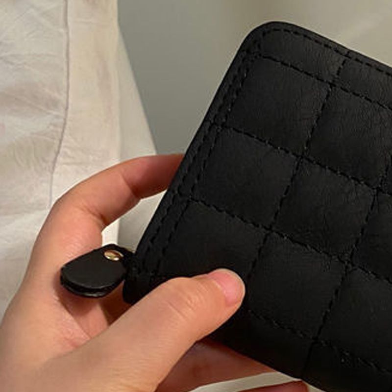 Wallet PU Leather Large Capacity 2 Fold 8 Card Slot Zipper Design for Keys Coins Black
