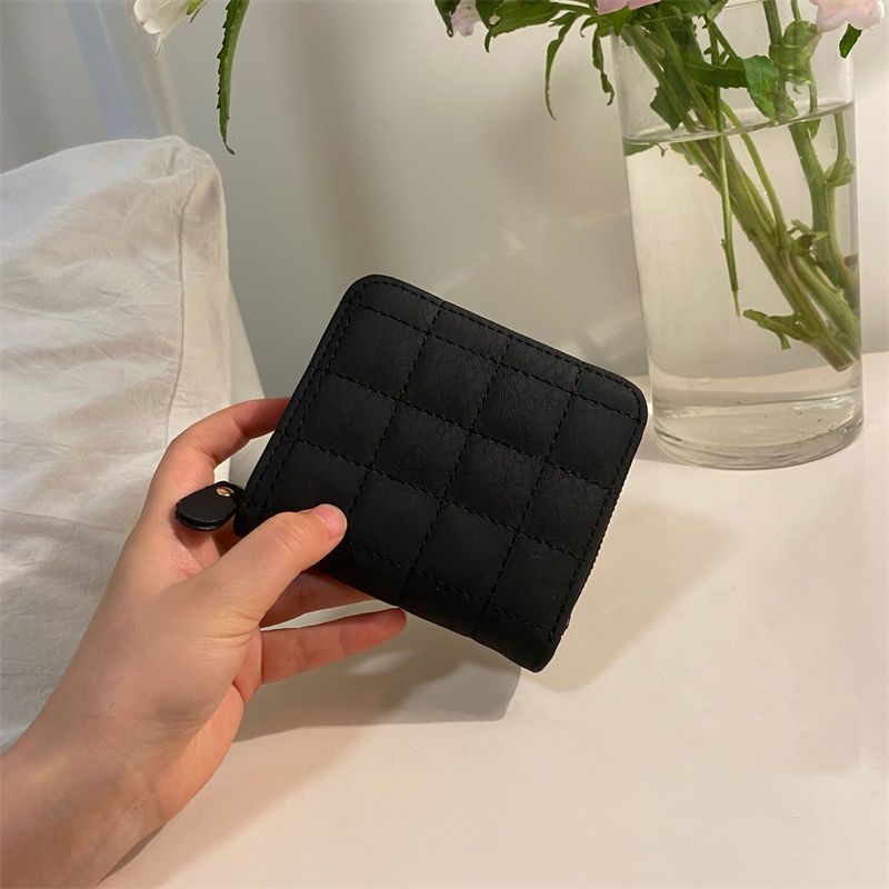 Wallet PU Leather Large Capacity 2 Fold 8 Card Slot Zipper Design for Keys Coins Black