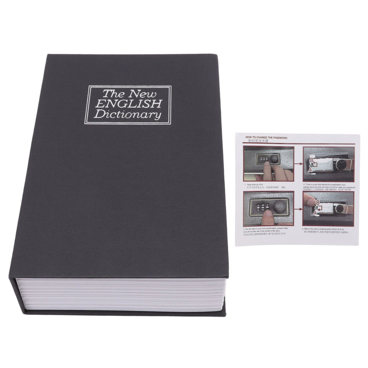 Book Safe Box Innovative Medium Dictionary Diversion Book Safe with Coded Lock for Storing Money Jewelry Cards Documents Black
