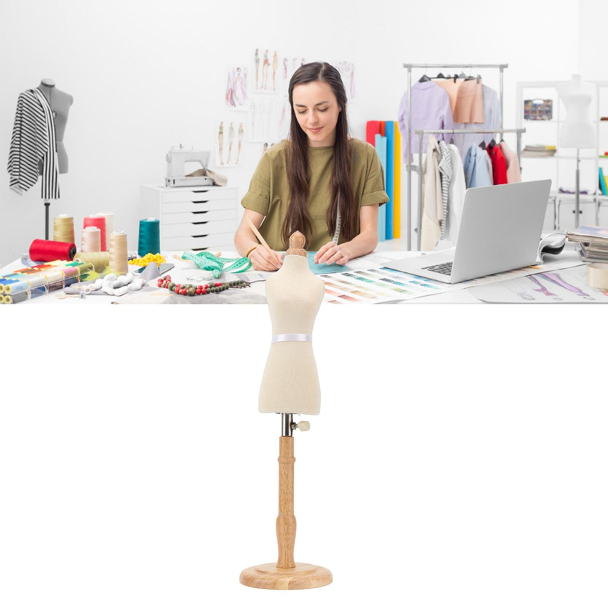 Female Dress Form Professional Beech Wood Durable Sewing Dress Form with Wooden Base for Clothing Dress Display