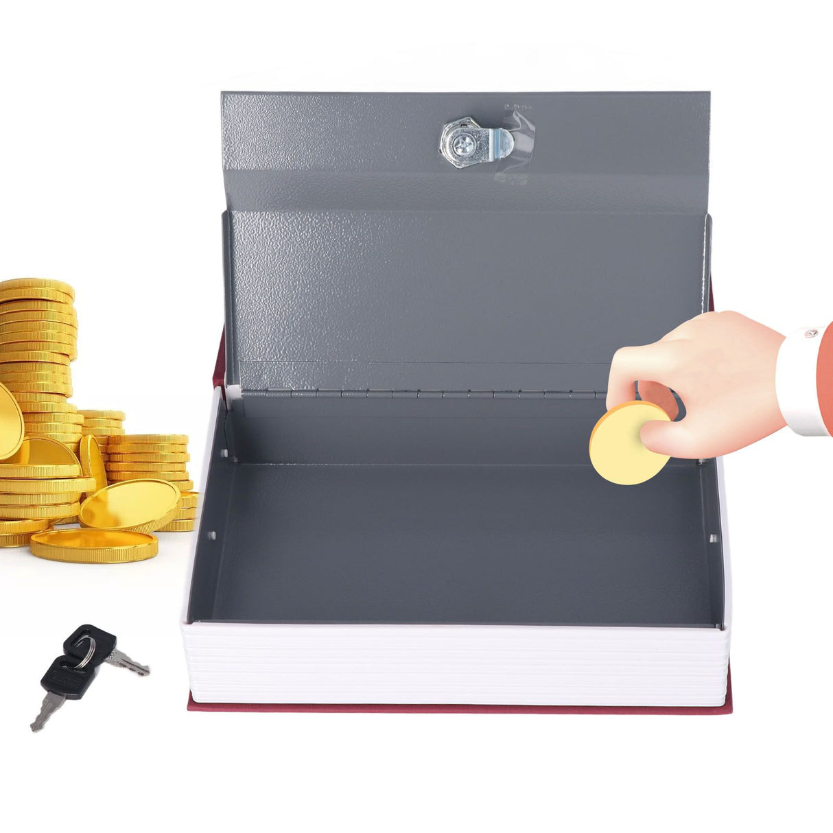 Diversion Book Safe Imitation Books Realistic Stainless Steel Liner Portable Book Safe Storage Box with Key Lock M Red