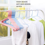 30 Pcs Clothes Hangers Hook Design Anti Skid Environmentally Friendly Metal Hangers for Home Use Pink Blue Random - 45-Degree Angle