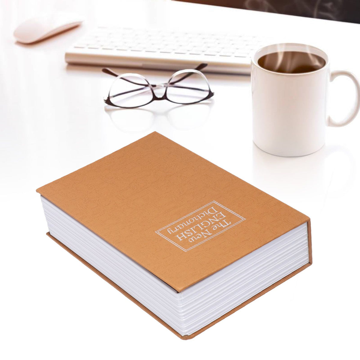 Book Safe Case Simulation Portable Safe Storage Box with Combination Lock for Bank Cards Jewelry Money Brown