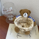 Cute Cartoon Bear Storage Basket Straw Storage Basket for Desktop Office Bedroom S