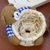 Cute Cartoon Bear Storage Basket Straw Storage Basket for Desktop Office Bedroom S