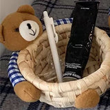 Cute Cartoon Bear Storage Basket Straw Storage Basket for Desktop Office Bedroom M