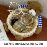Cute Cartoon Bear Storage Basket Straw Storage Basket for Desktop Office Bedroom M - Rear View