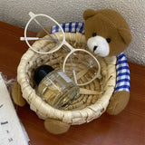 Cute Cartoon Bear Storage Basket Straw Storage Basket for Desktop Office Bedroom M - Close-Up Angle
