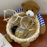 Cute Cartoon Bear Storage Basket Straw Storage Basket for Desktop Office Bedroom M - Low Angle