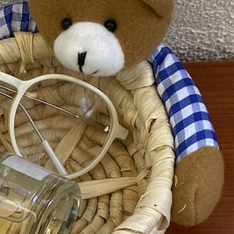 Cute Cartoon Bear Storage Basket Straw Storage Basket for Desktop Office Bedroom M