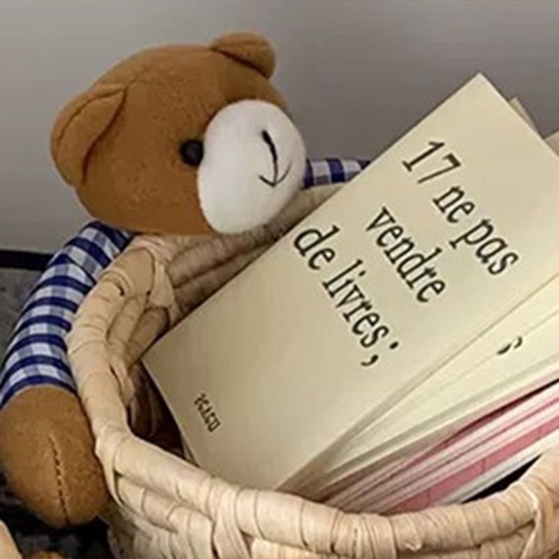 Cute Cartoon Bear Storage Basket Straw Storage Basket for Desktop Office Bedroom L
