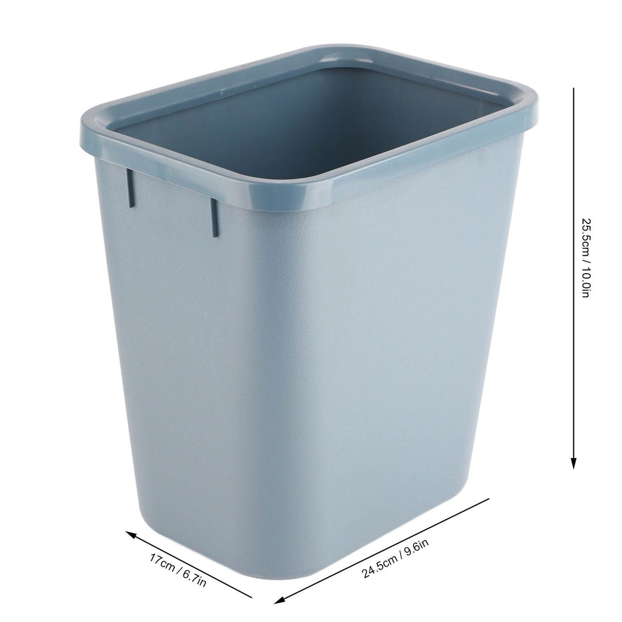 8L Rectangle Waste Bin Thicken Plastic Open Top Trash Can for Kitchen Bathroom Hotel Office Grey
