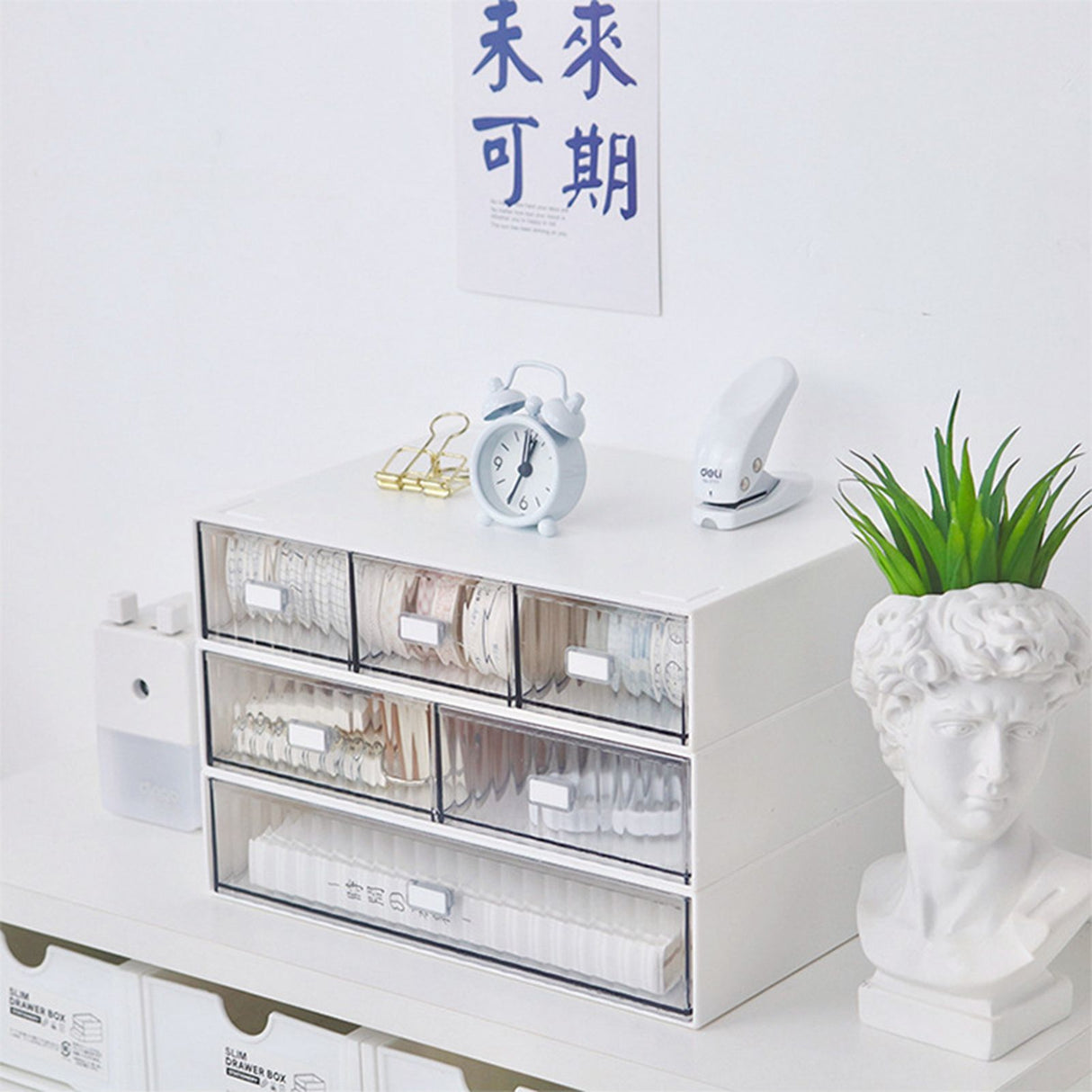 Desktop Drawer Organizer Waterproof Dustproof Plastic DIY Combination Multi Layer Stackable Drawer Storage Case Striped White 1 Drawer