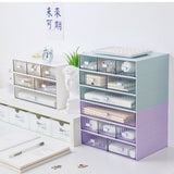 Desktop Drawer Organizer Waterproof Dustproof Plastic DIY Combination Multi Layer Stackable Drawer Storage Case Striped Blue 3 Drawers - Front View