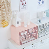 Desktop Drawer Organizer Waterproof Dustproof Plastic DIY Combination Multi Layer Stackable Drawer Storage Case Striped Pink 2 Drawers