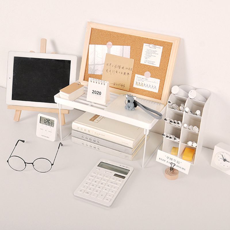 Dormitory Storage Shelf Strong PP Metal Foldable Design Simple Style Desktop Display Shelf for Home Dormitory Office White M