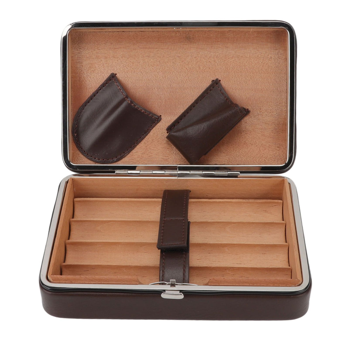 Cigar Holder Case Portable Travel Leather Cigar Humidor Case with Cedarwood Lining for 4 Count Cigars