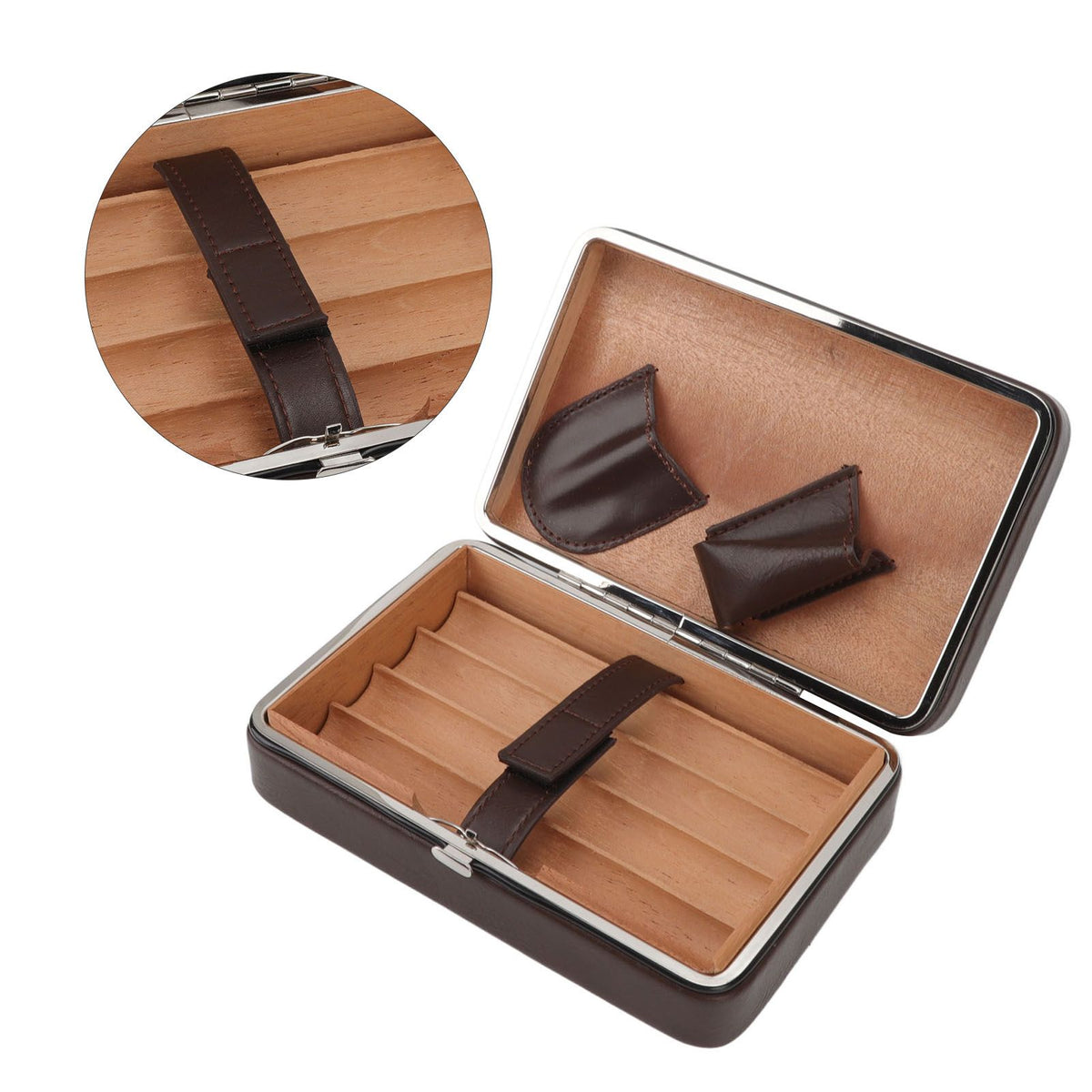 Cigar Holder Case Portable Travel Leather Cigar Humidor Case with Cedarwood Lining for 4 Count Cigars