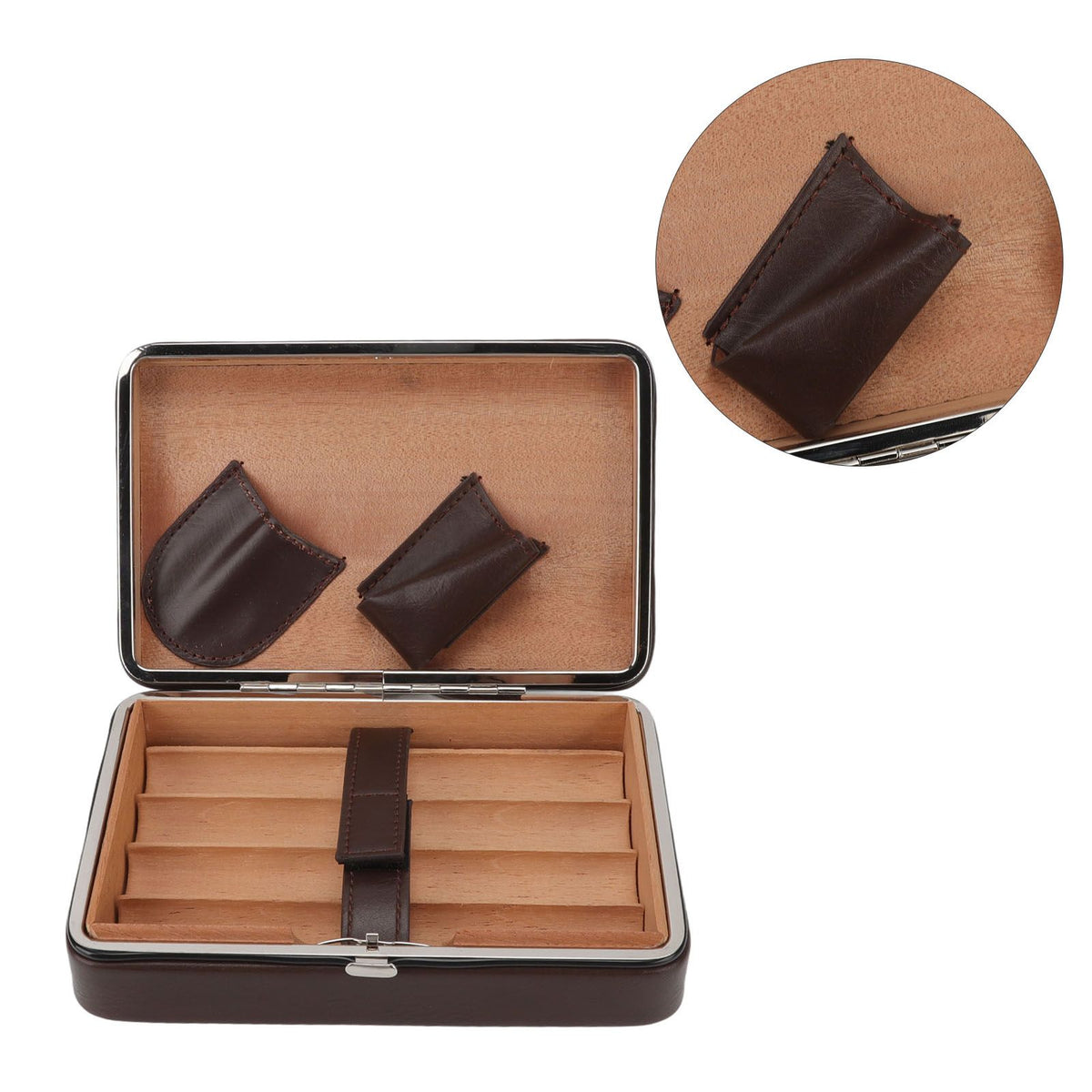 Cigar Holder Case Portable Travel Leather Cigar Humidor Case with Cedarwood Lining for 4 Count Cigars