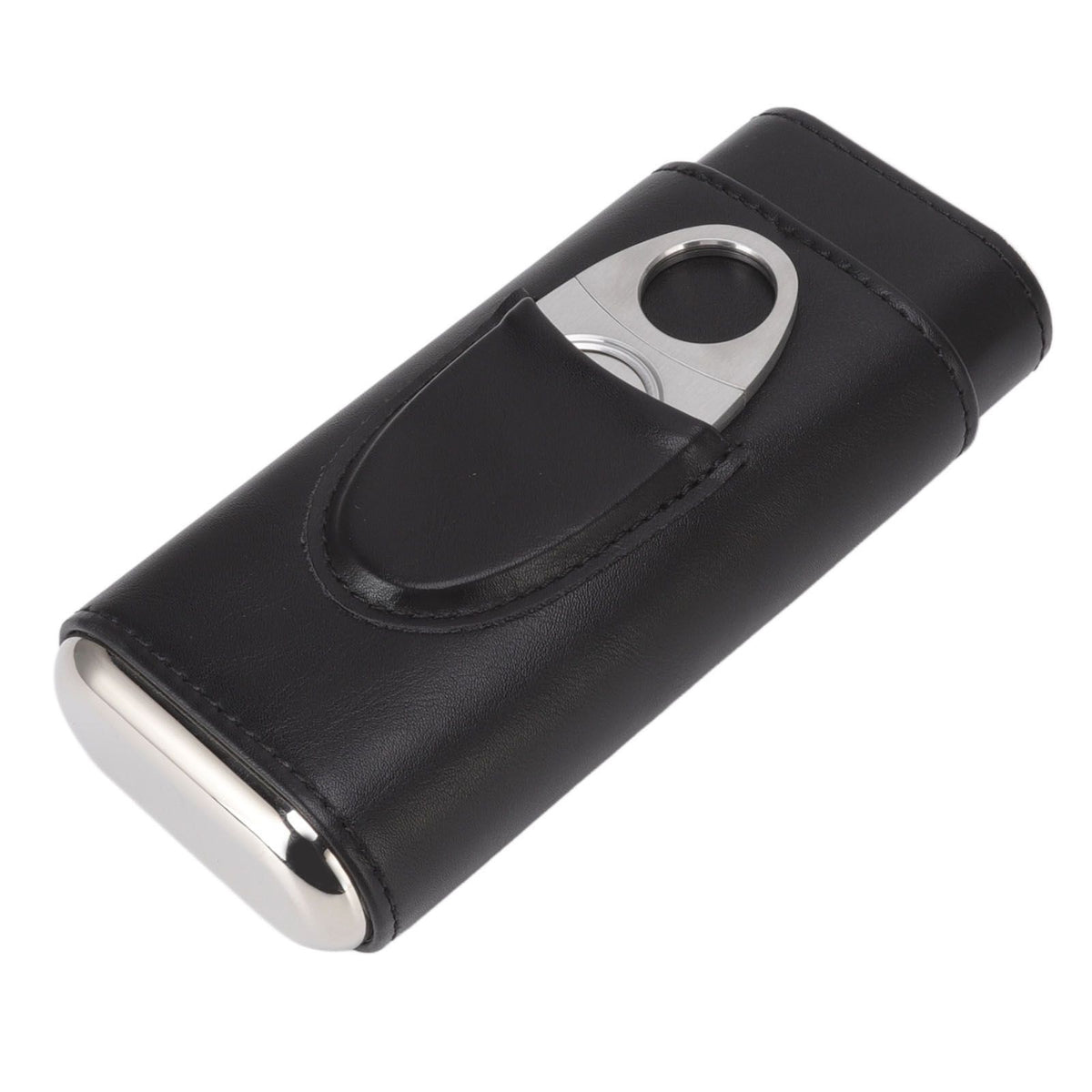 3 Finger Cigar Case Iron Cover Portable Soft Glossy Leather Cigar Holder Case with Cutter for Travel Black