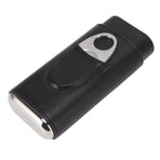 3 Finger Cigar Case Iron Cover Portable Soft Glossy Leather Cigar Holder Case with Cutter for Travel Black