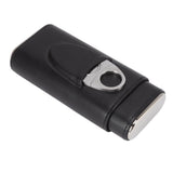 3 Finger Cigar Case Iron Cover Portable Soft Glossy Leather Cigar Holder Case with Cutter for Travel Black - Top-Down View