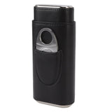 3 Finger Cigar Case Iron Cover Portable Soft Glossy Leather Cigar Holder Case with Cutter for Travel Black - 45-Degree Angle