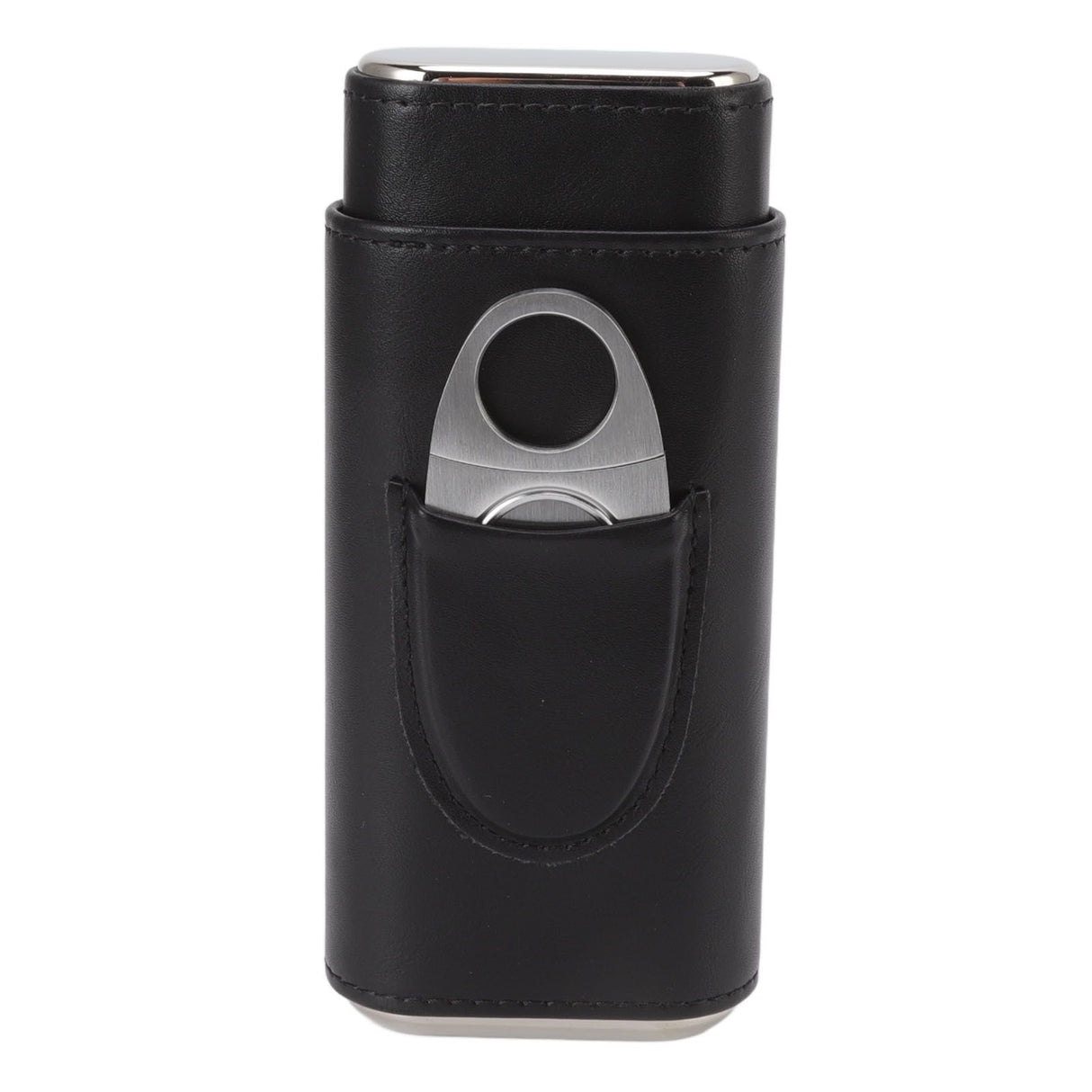 3 Finger Cigar Case Iron Cover Portable Soft Glossy Leather Cigar Holder Case with Cutter for Travel Black