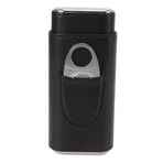 3 Finger Cigar Case Iron Cover Portable Soft Glossy Leather Cigar Holder Case with Cutter for Travel Black