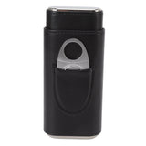 3 Finger Cigar Case Iron Cover Portable Soft Glossy Leather Cigar Holder Case with Cutter for Travel Black - Rear View