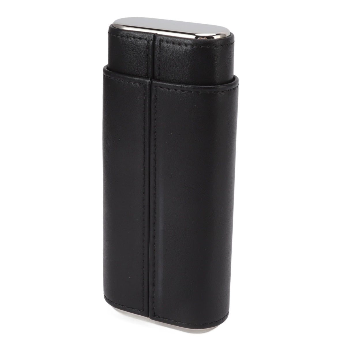 3 Finger Cigar Case Iron Cover Portable Soft Glossy Leather Cigar Holder Case with Cutter for Travel Black