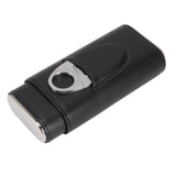 3 Finger Cigar Case Iron Cover Portable Soft Glossy Leather Cigar Holder Case with Cutter for Travel Black