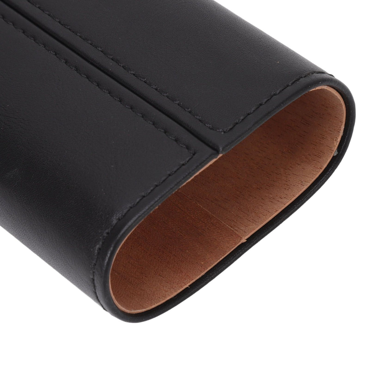 3 Finger Cigar Case Iron Cover Portable Soft Glossy Leather Cigar Holder Case with Cutter for Travel Black