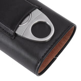 3 Finger Cigar Case Iron Cover Portable Soft Glossy Leather Cigar Holder Case with Cutter for Travel Black