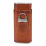 3 Finger Cigar Case Iron Cover Portable Soft Glossy Leather Cigar Holder Case with Cutter for Travel Brown - Rear View