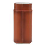 3 Finger Cigar Case Iron Cover Portable Soft Glossy Leather Cigar Holder Case with Cutter for Travel Brown