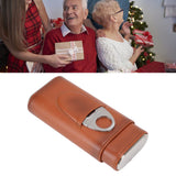 3 Finger Cigar Case Iron Cover Portable Soft Glossy Leather Cigar Holder Case with Cutter for Travel Brown