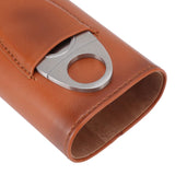 3 Finger Cigar Case Iron Cover Portable Soft Glossy Leather Cigar Holder Case with Cutter for Travel Brown - Extra Image
