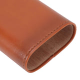 3 Finger Cigar Case Iron Cover Portable Soft Glossy Leather Cigar Holder Case with Cutter for Travel Brown