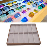 Sunglasses Display Tray PU Wood Grain Sunglasses Storage Case for Home Glasses Store 12 Grids