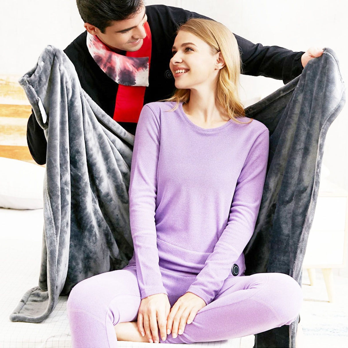 USB Heated Warm Shawl Lightweight Coral Flannel Electric Shoulder Blanket for Winter Light Gray