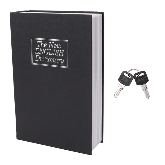 Dictionary Coin Piggy Bank Stainless Steel Realistic Lockable Book Safe Box with Key for Coin Storage Black