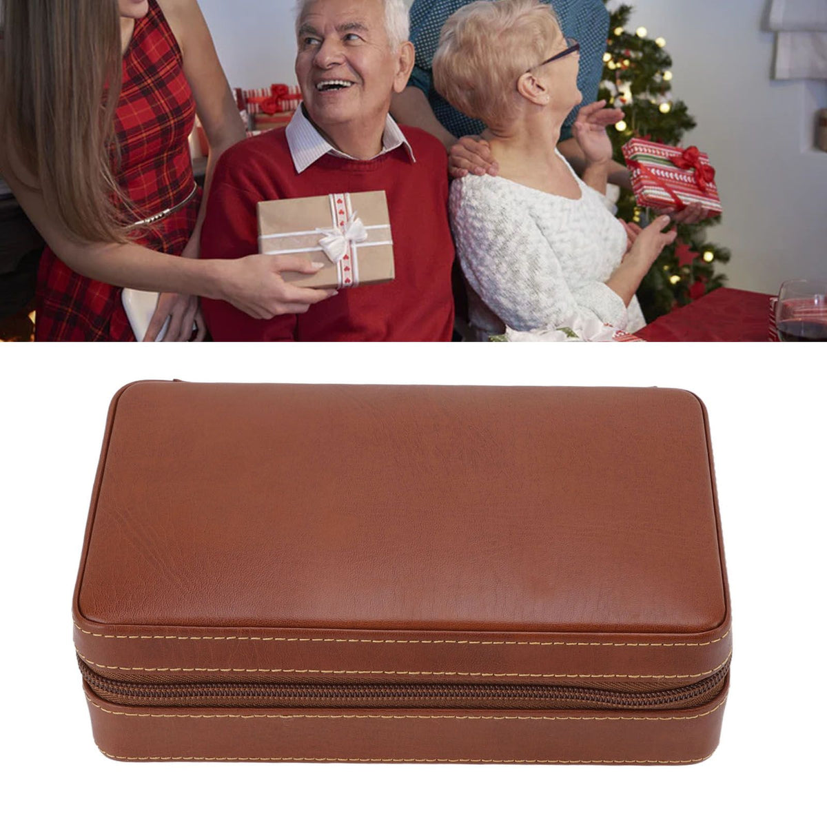 Cigar Humidor Case Brown Portable Cedarwood Lining Humidifier Travel Cigar Box With Storage Bag for Travel