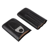 Cigar Leather Case Travel Portable 3pcs Cigar Holder Cigar Humidor with Cutter Set Black with Bamboo Joint Pattern