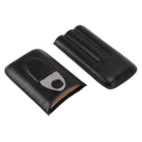 Cigar Leather Case Travel Portable 3pcs Cigar Holder Cigar Humidor with Cutter Set Black with Bamboo Joint Pattern